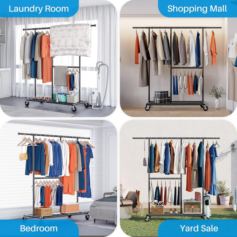 Heavy Duty Double Clothes Rail with Wheels 209KG