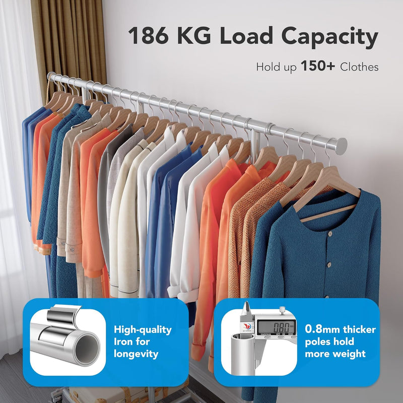 Heavy Duty Double Clothes Rail with Wheels 209KG
