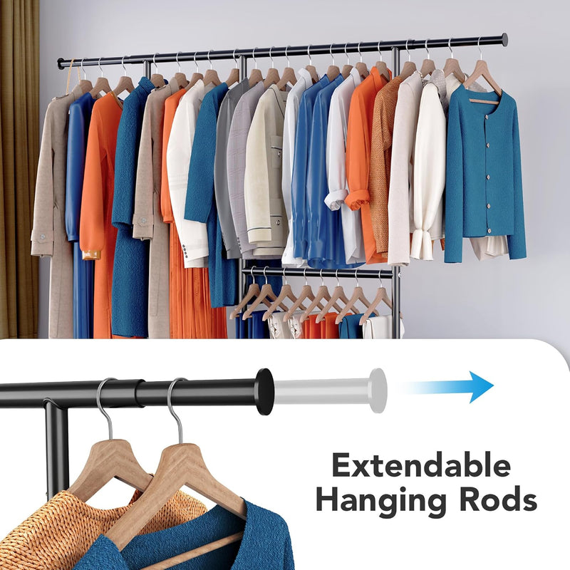 Heavy Duty Double Clothes Rail with Wheels 209KG