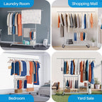 Heavy Duty Double Clothes Rail with Wheels 209KG