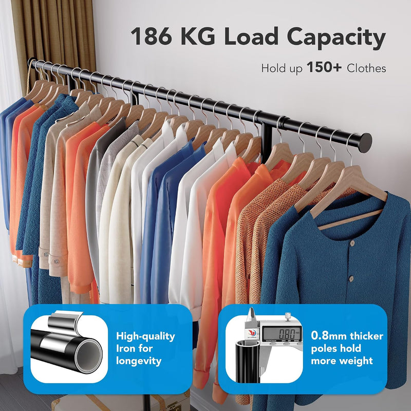 Heavy Duty Double Clothes Rail with Wheels 209KG