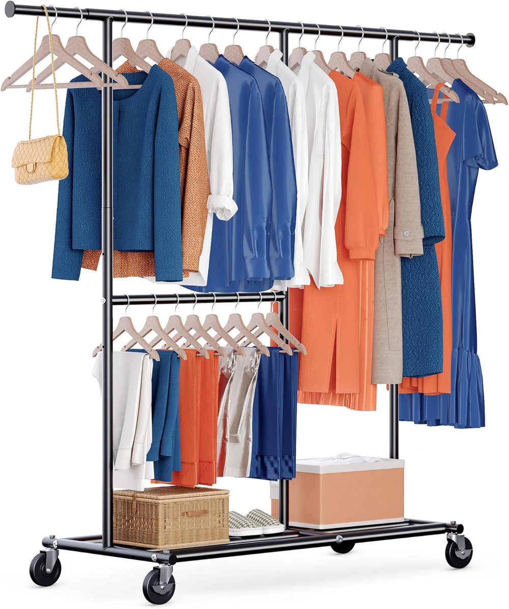Heavy Duty Double Clothes Rail with Wheels 209KG