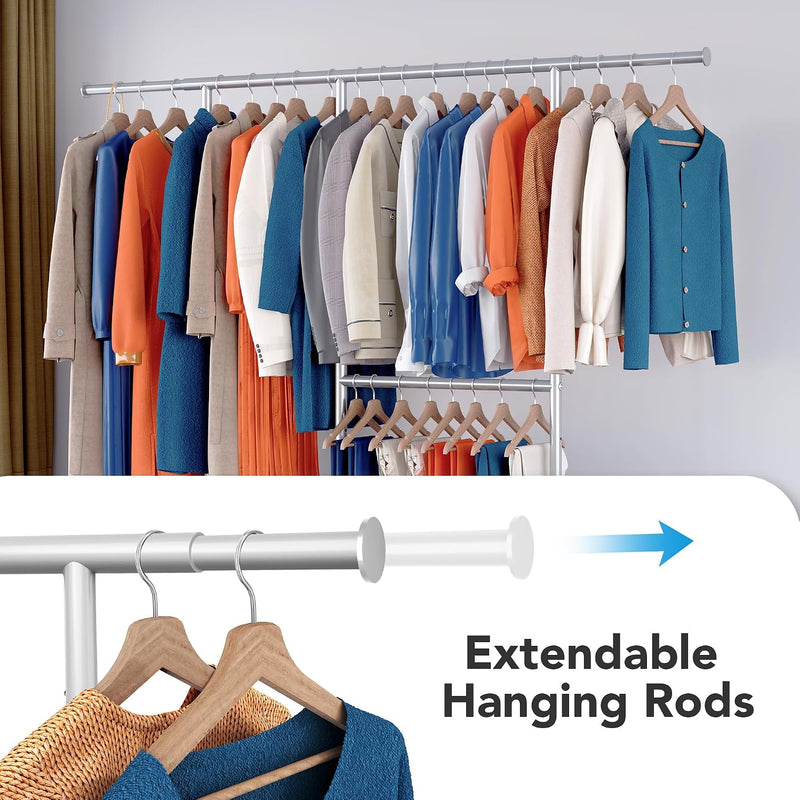 Heavy Duty Double Clothes Rail with Wheels 209KG