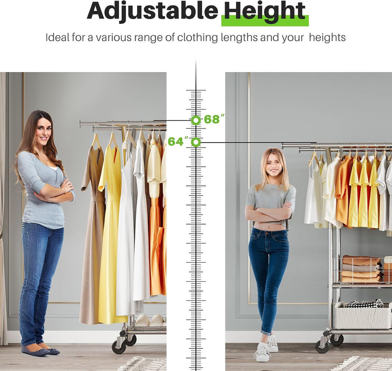 Heavy Duty Double Rail Clothes Rack on Wheels