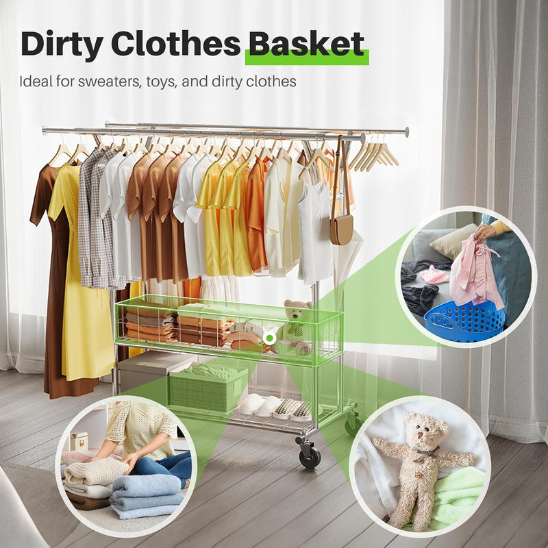 Heavy Duty Double Rail Clothes Rack on Wheels
