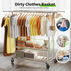 Heavy Duty Double Rail Clothes Rack on Wheels