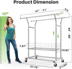 Heavy Duty Double Rail Clothes Rack on Wheels