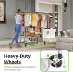 Heavy Duty Double Rail Clothes Rack on Wheels