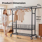 Heavy Duty Double Rail Clothes Rack on Wheels