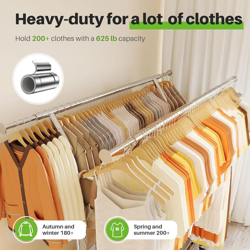 Heavy Duty Double Rail Clothes Rack on Wheels