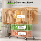 Heavy Duty Double Rail Clothes Rack on Wheels