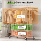 Heavy Duty Double Rail Clothes Rack on Wheels