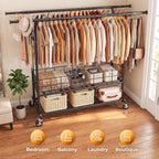 Heavy Duty Double Rail Clothes Rack on Wheels