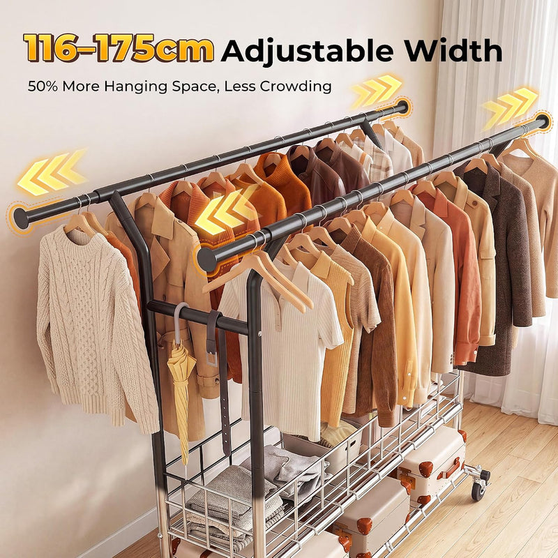 Heavy Duty Double Rail Clothes Rack on Wheels