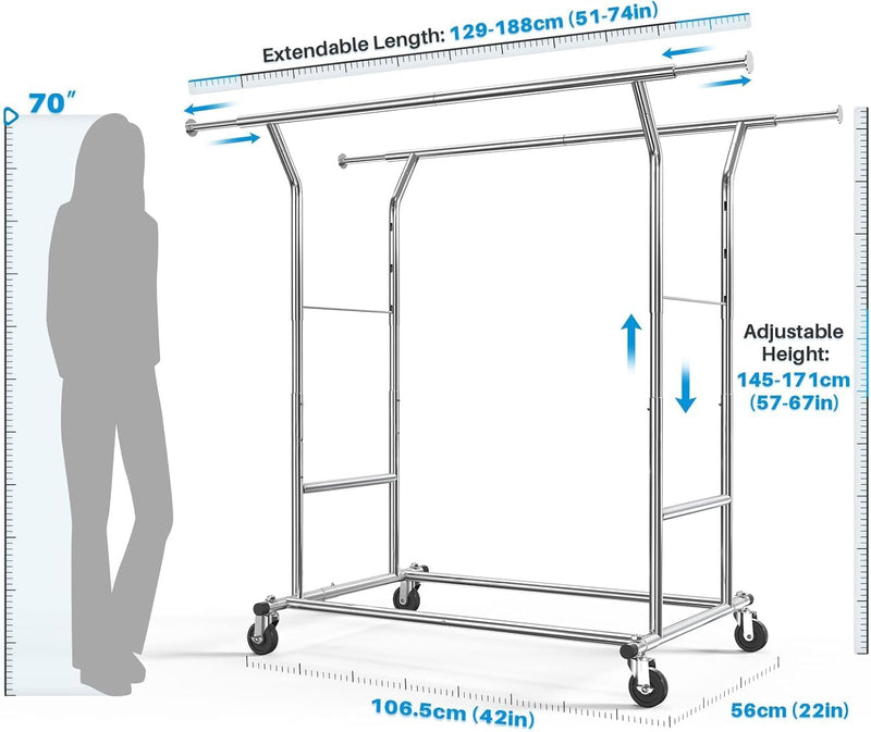 Heavy Duty Double Rail Clothes Rack with 160KG