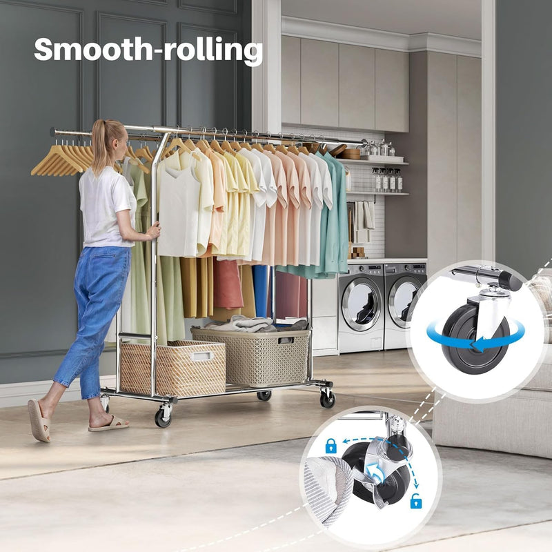 Heavy Duty Double Rail Clothes Rack with 160KG