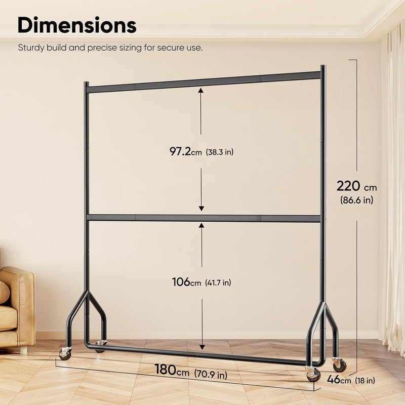 Heavy Duty Double Rail Clothes Rack with 160KG
