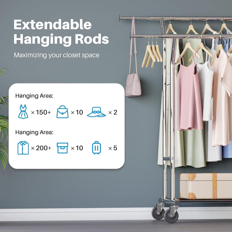 Heavy Duty Double Rail Clothes Rack with 160KG