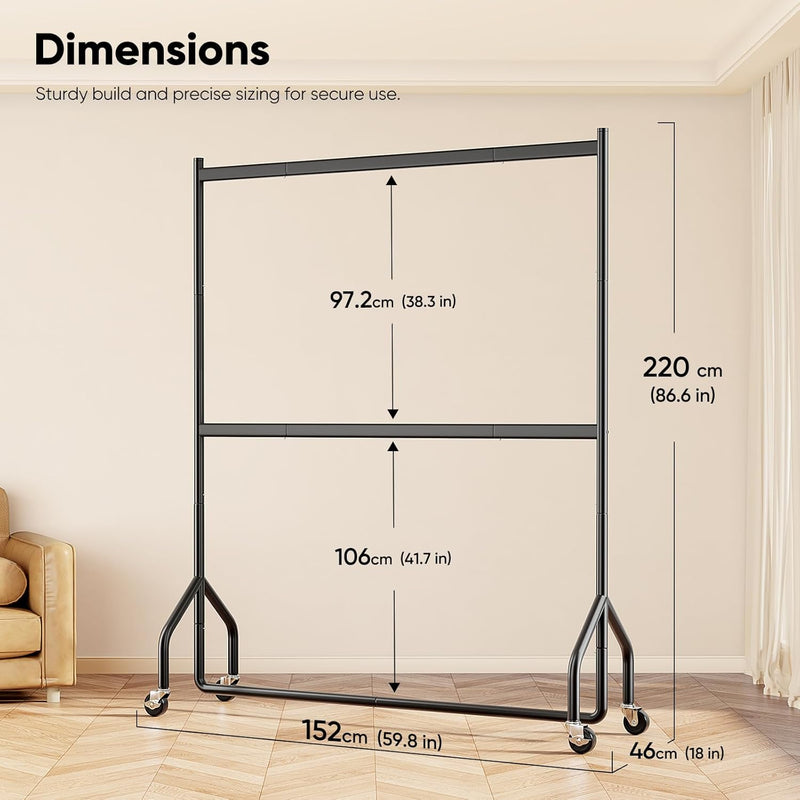 Heavy Duty Double Rail Clothes Rack with 160KG