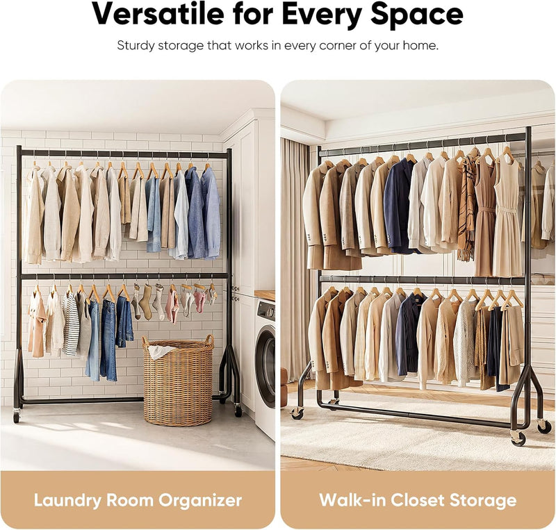 Heavy Duty Double Rail Clothes Rack with 160KG