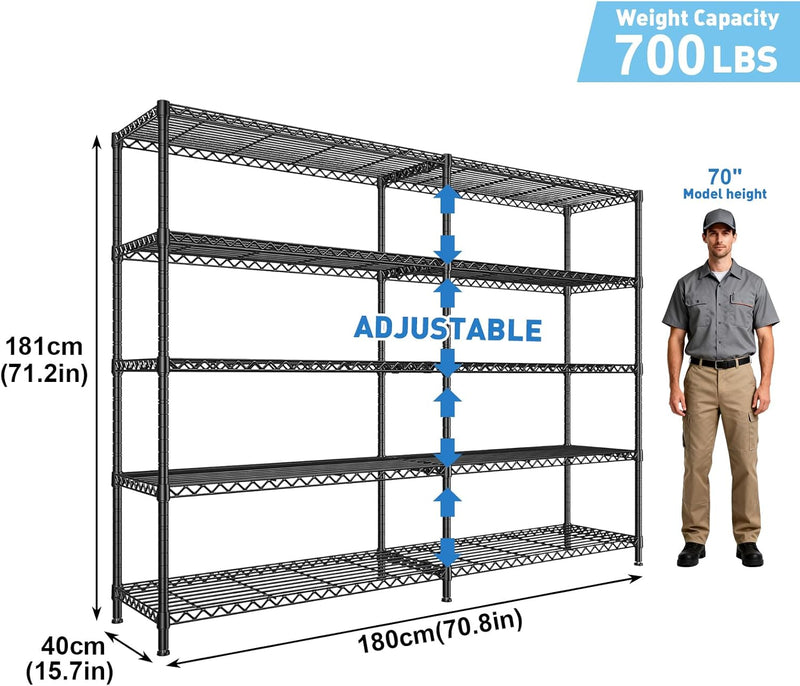 5-Tier Garage Shelving Unit Adjustable Standing Shelf 5