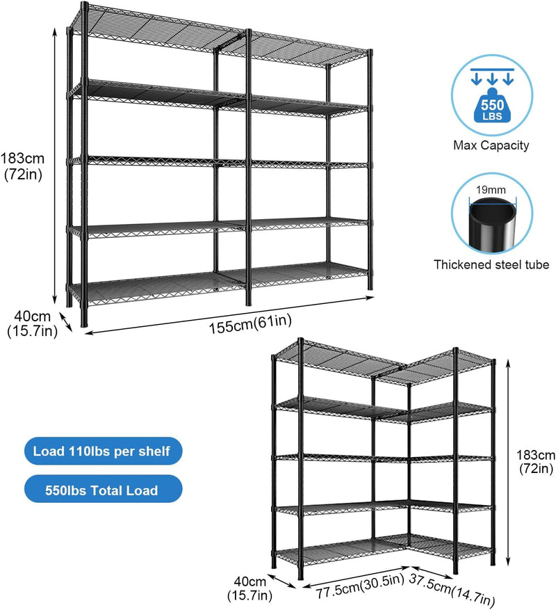 5-Tier Garage Shelving Unit Adjustable Standing Shelf 5
