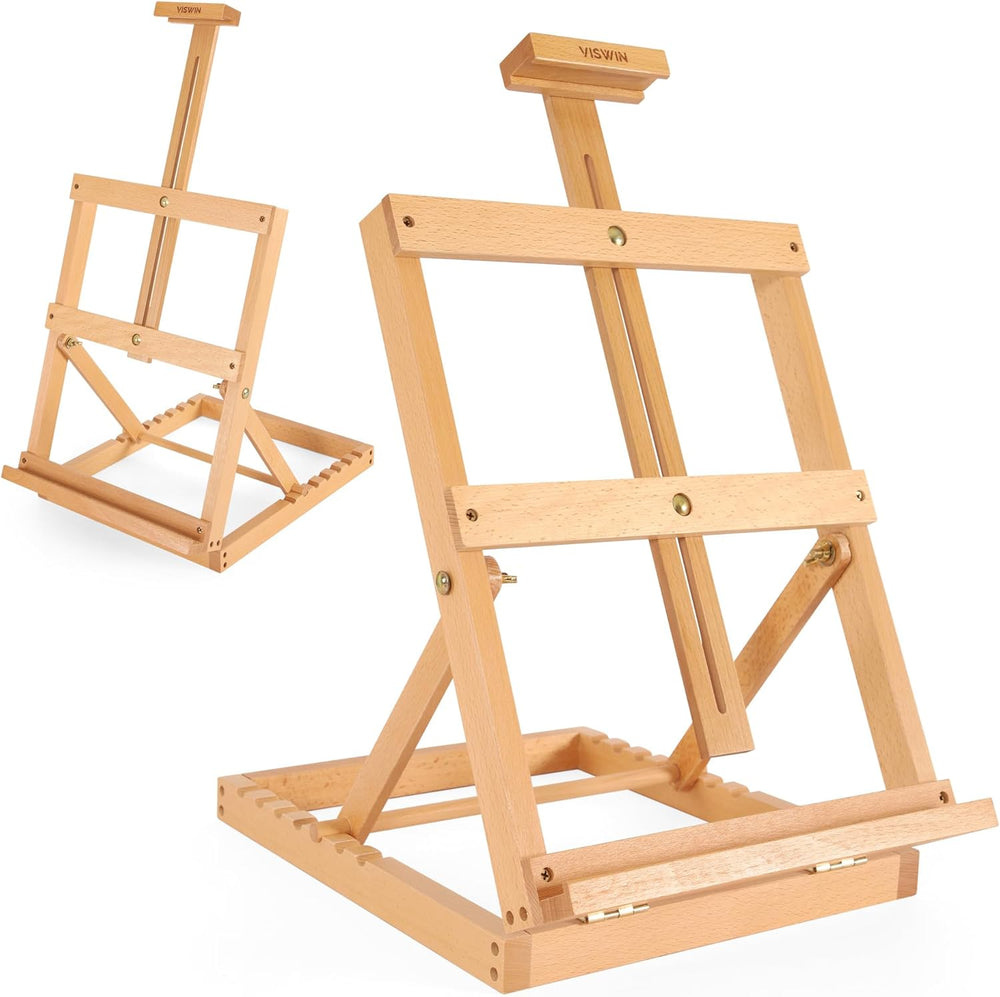 Heavy-Duty H-Frame Tabletop Easel Adjustable Beech Wood Table