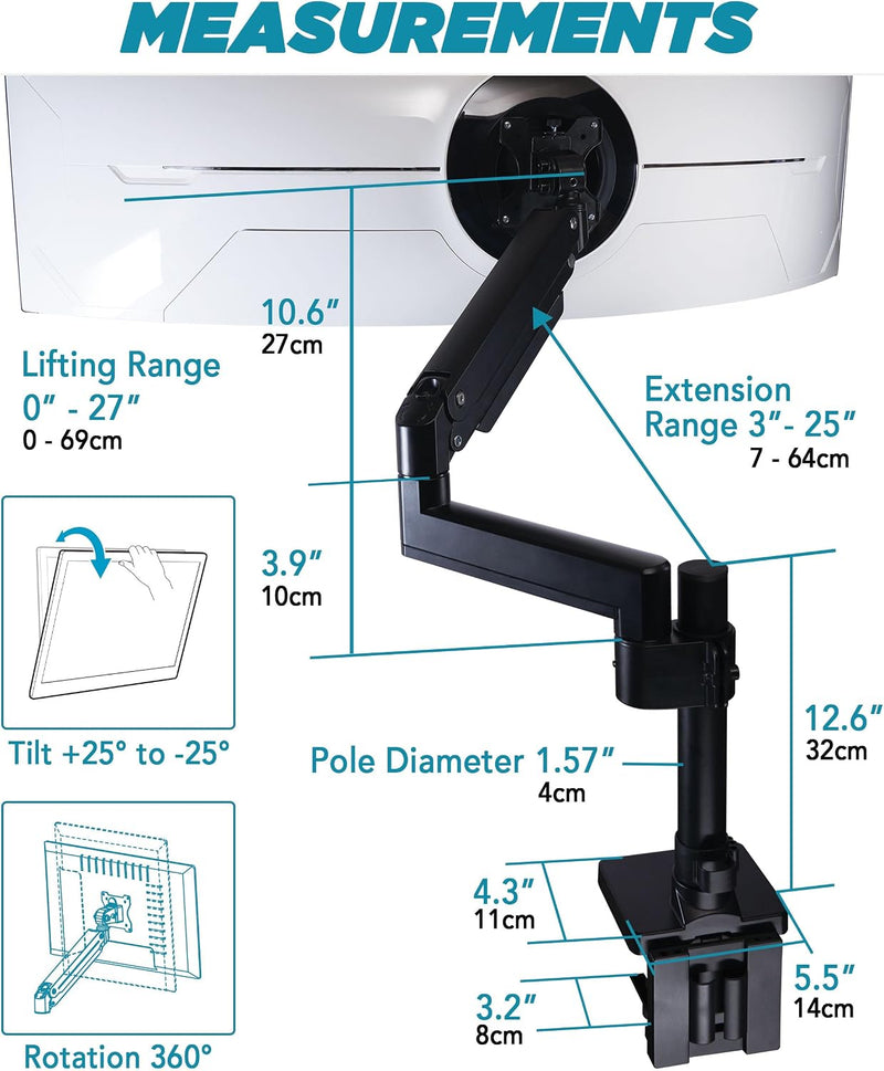 Heavy Duty Monitor Arm for Ultrawide Monitors Up