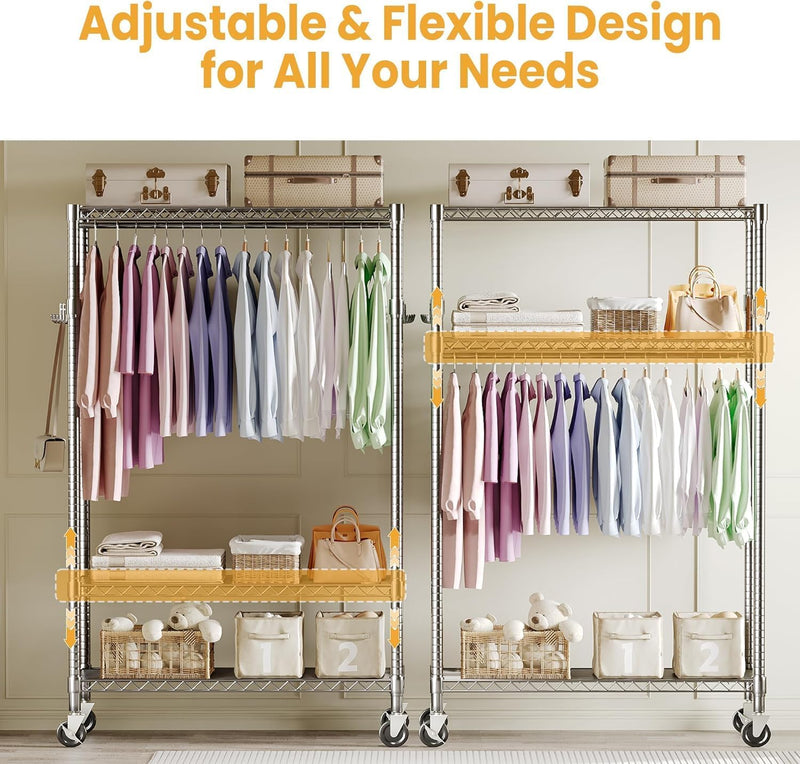 Heavy Duty Rolling Clothes Rack