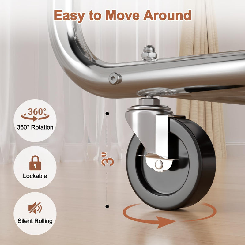 Heavy Duty Rolling Clothes Rail for Hanging Double