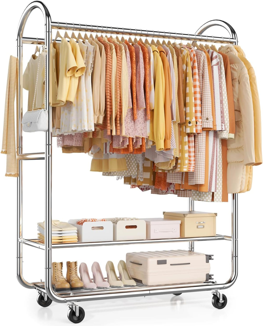 Heavy Duty Rolling Clothes Rail for Hanging Double
