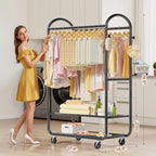 Heavy Duty Rolling Clothes Rail for Hanging Double