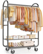 Heavy Duty Rolling Clothes Rail for Hanging Double