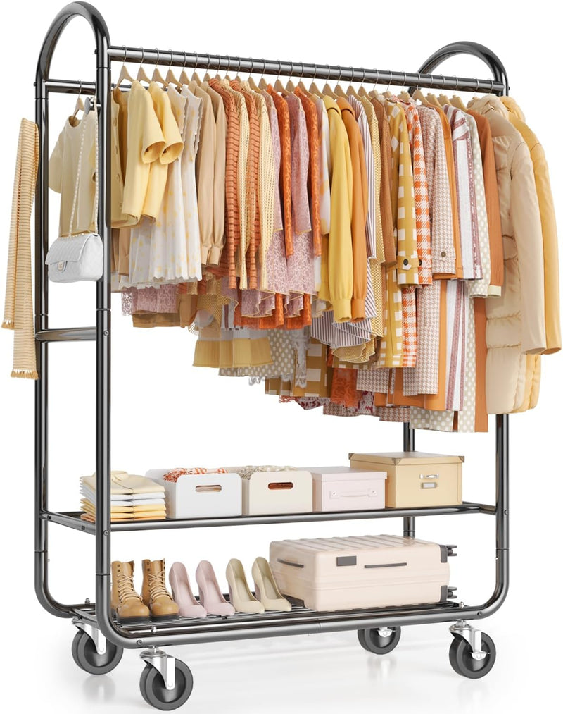 Heavy Duty Rolling Clothes Rail for Hanging Double