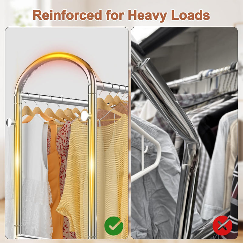 Heavy Duty Rolling Clothes Rail for Hanging Double