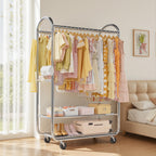 Heavy Duty Rolling Clothes Rail for Hanging Double