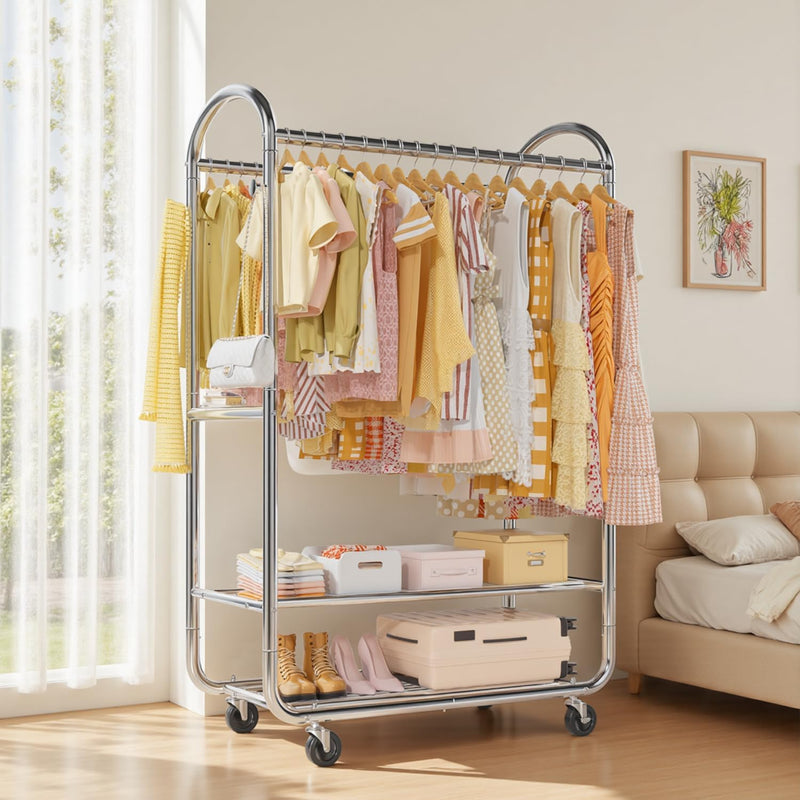 Heavy Duty Rolling Clothes Rail for Hanging Double