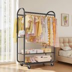 Heavy Duty Rolling Clothes Rail for Hanging Double