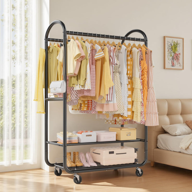Heavy Duty Rolling Clothes Rail for Hanging Double