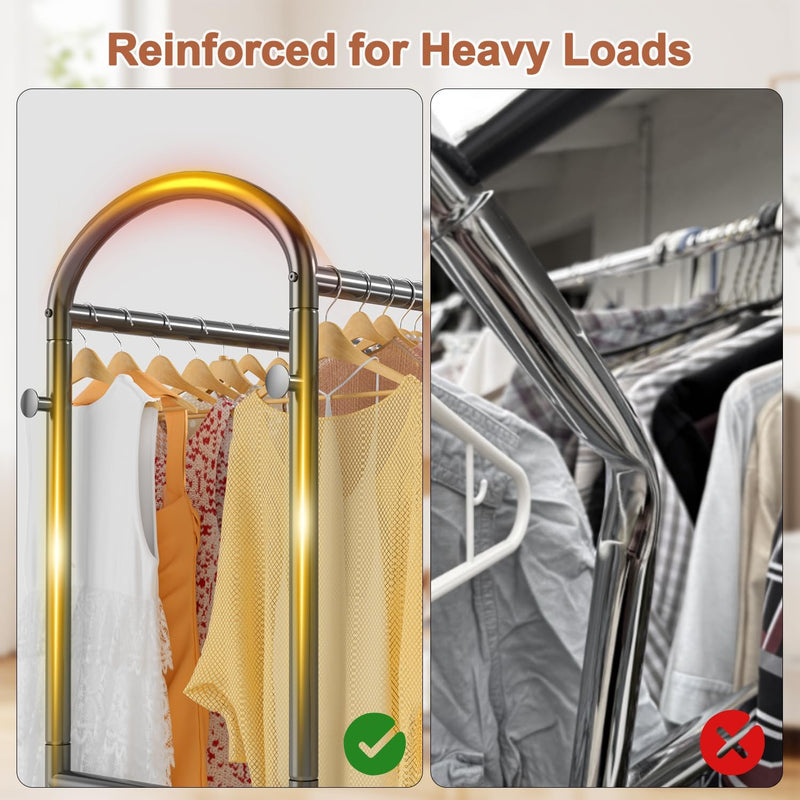 Heavy Duty Rolling Clothes Rail for Hanging Double