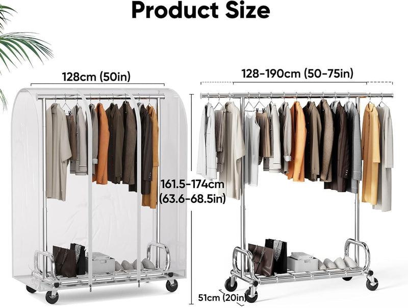 Heavy Duty Rolling Clothes Rail with Dust Cover