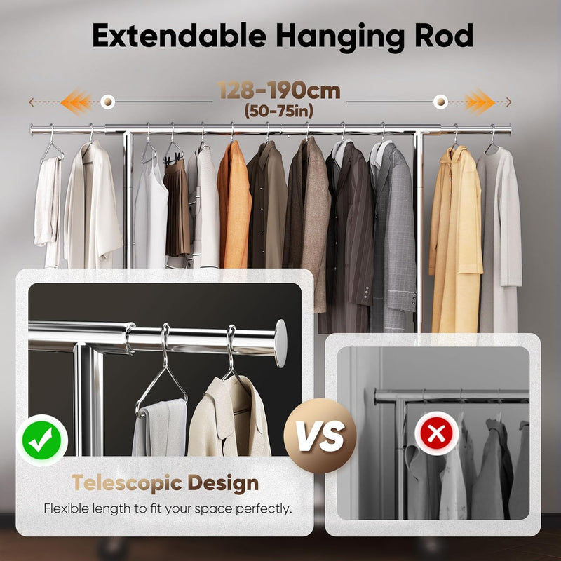 Heavy Duty Rolling Clothes Rail with Dust Cover