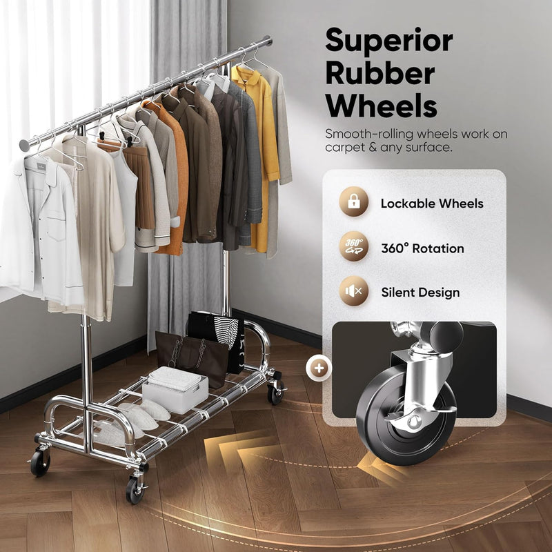 Heavy Duty Rolling Clothes Rail with Dust Cover