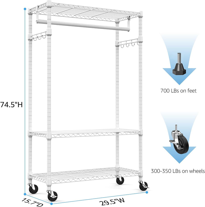 Heavy Duty Rolling Garment Rack 3 Tiers Adjustable