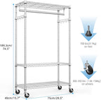 Heavy Duty Rolling Garment Rack 3 Tiers Adjustable