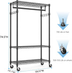 Heavy Duty Rolling Garment Rack 3 Tiers Adjustable