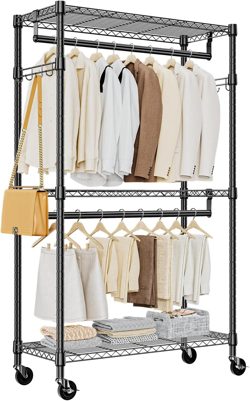 Heavy Duty Rolling Garment Rack 3 Tiers Adjustable