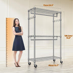 Heavy Duty Rolling Garment Rack 3 Tiers Adjustable