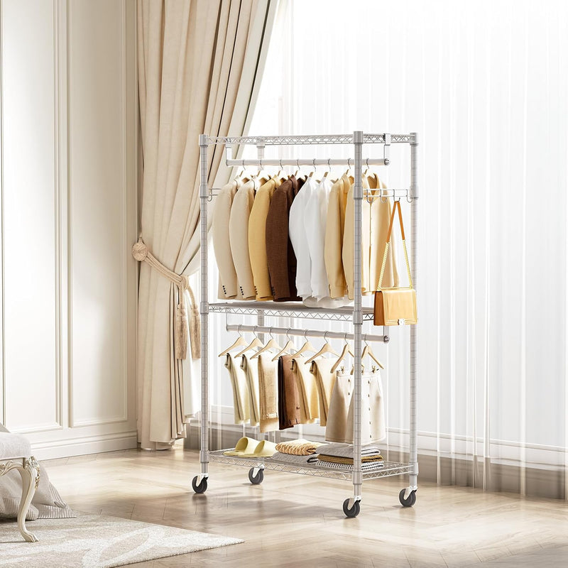 Heavy Duty Rolling Garment Rack 3 Tiers Adjustable