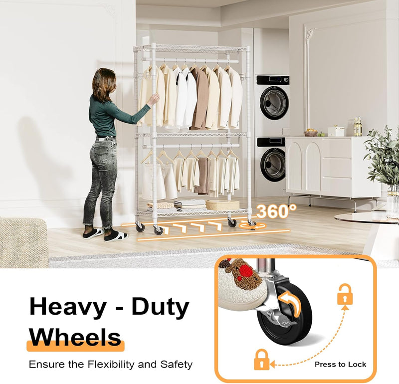 Heavy Duty Rolling Garment Rack 3 Tiers Adjustable